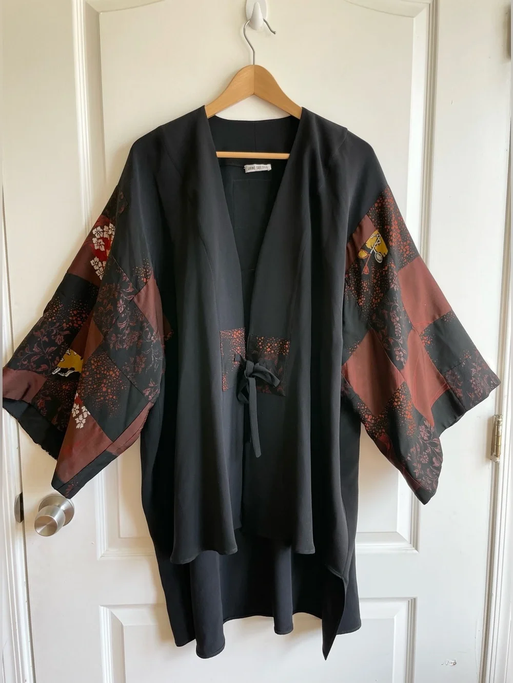Vintage Jane Suttell 100% Silk Patchwork Kimono One Size Floral Gold Artsy